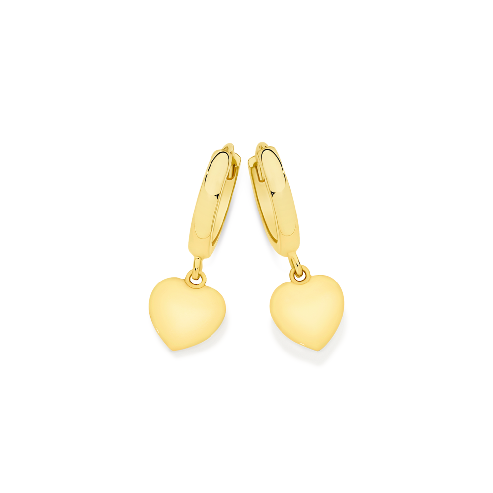 9ct Gold Puff Heart Drop Huggie Earrings Goldmark (AU)