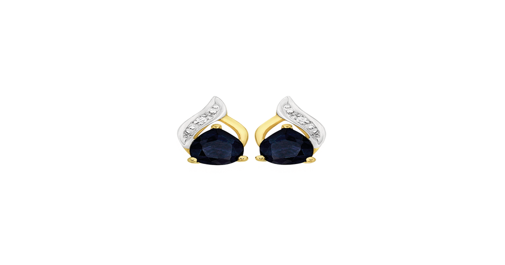 9ct Gold Sapphire & Diamond Stud Earrings in Black Goldmark (AU)
