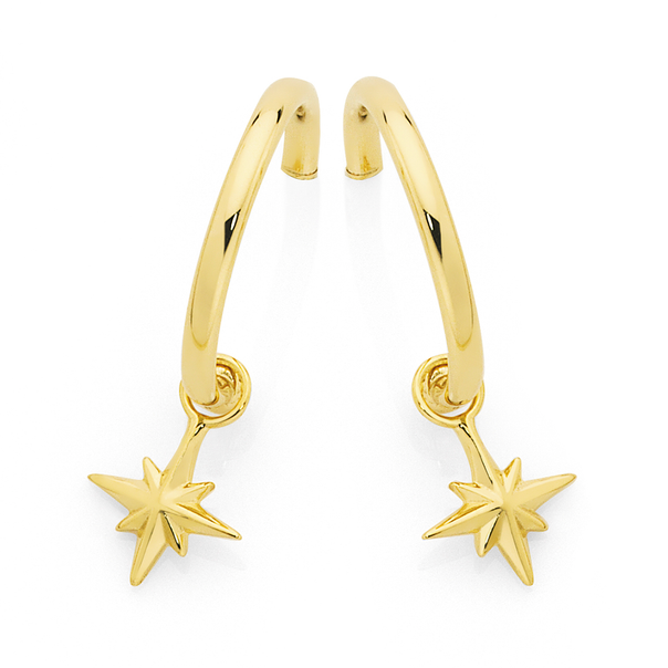 9ct Gold Star Half Hoop Stud Earrings