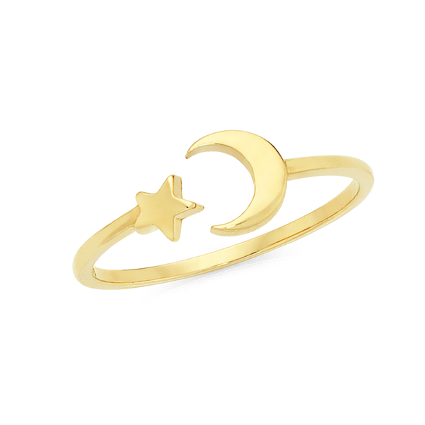 9ct Gold Star & Moon Dress Ring
