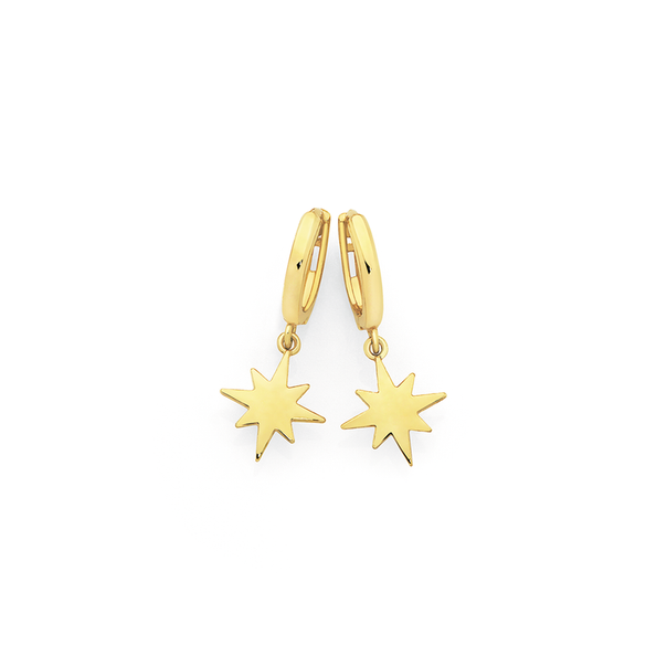 9ct Gold Starburst Huggie Drop Earrings