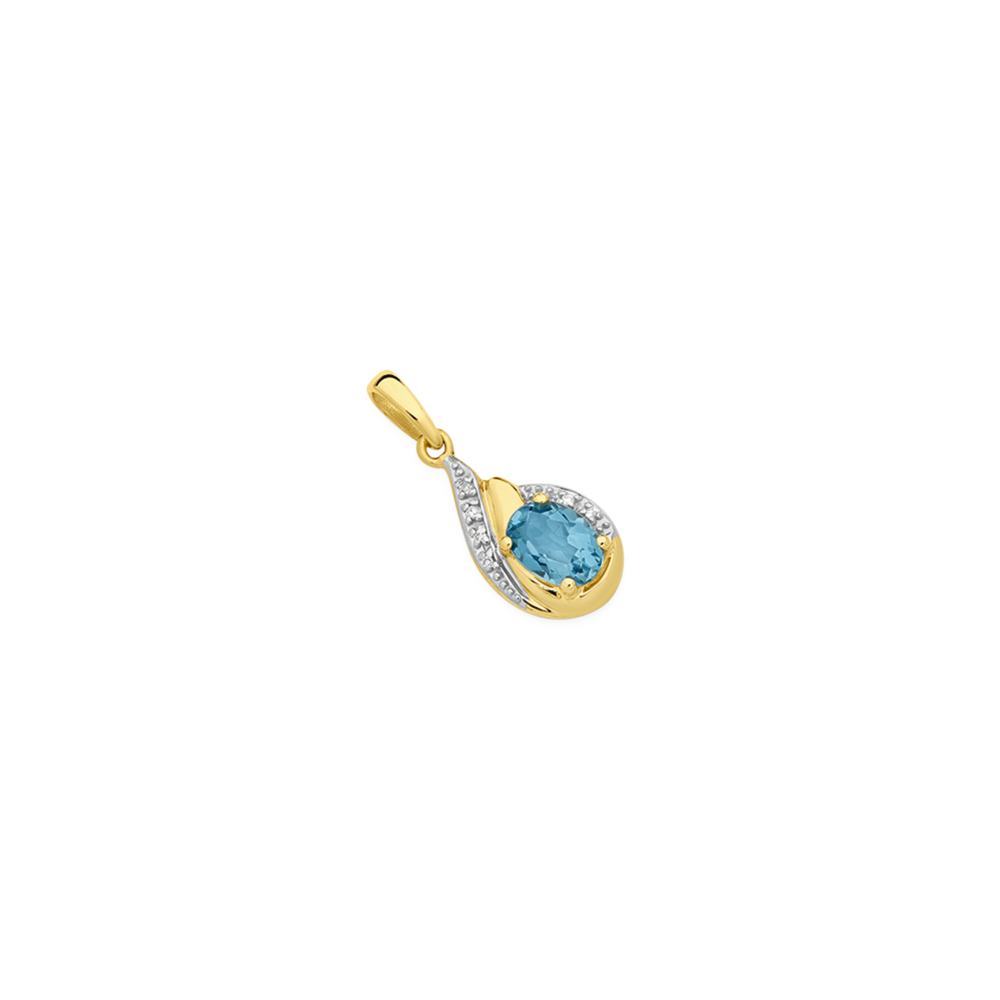 9ct Gold Swiss Blue Topaz Diamond Pendant in Blue Goldmark (AU)