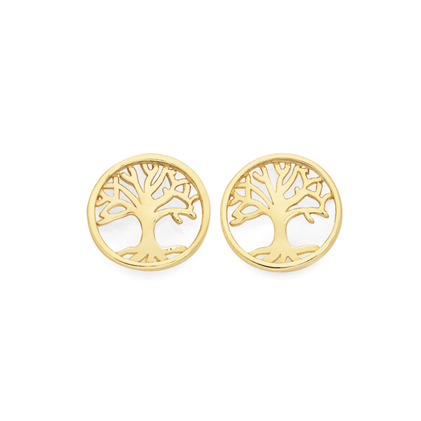 9ct Gold Tree of Life Circle Stud Earrings
