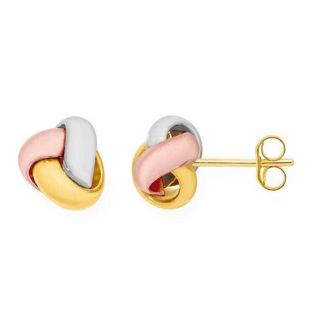 9ct Gold Tri Tone Love Knot Stud Earrings