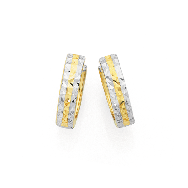 9ct Gold Two Tone 10mm Reversible Huggie Earrings