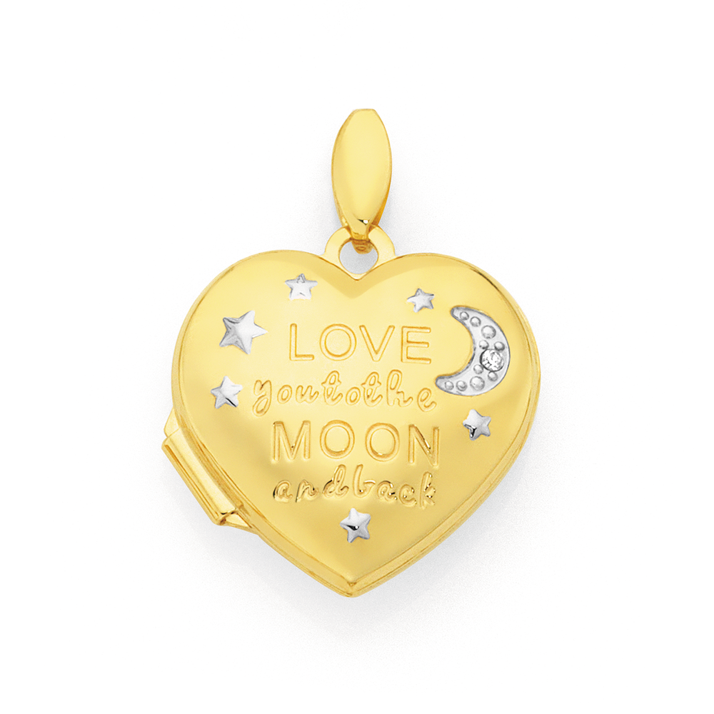 9ct Gold Two Tone 18mm Diamond set Heart Locket Goldmark AU