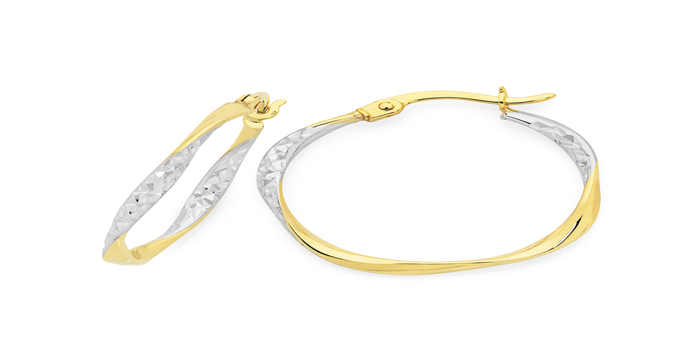 9ct Gold Two Tone 20mm Twist Hoop Earrings Goldmark (AU)