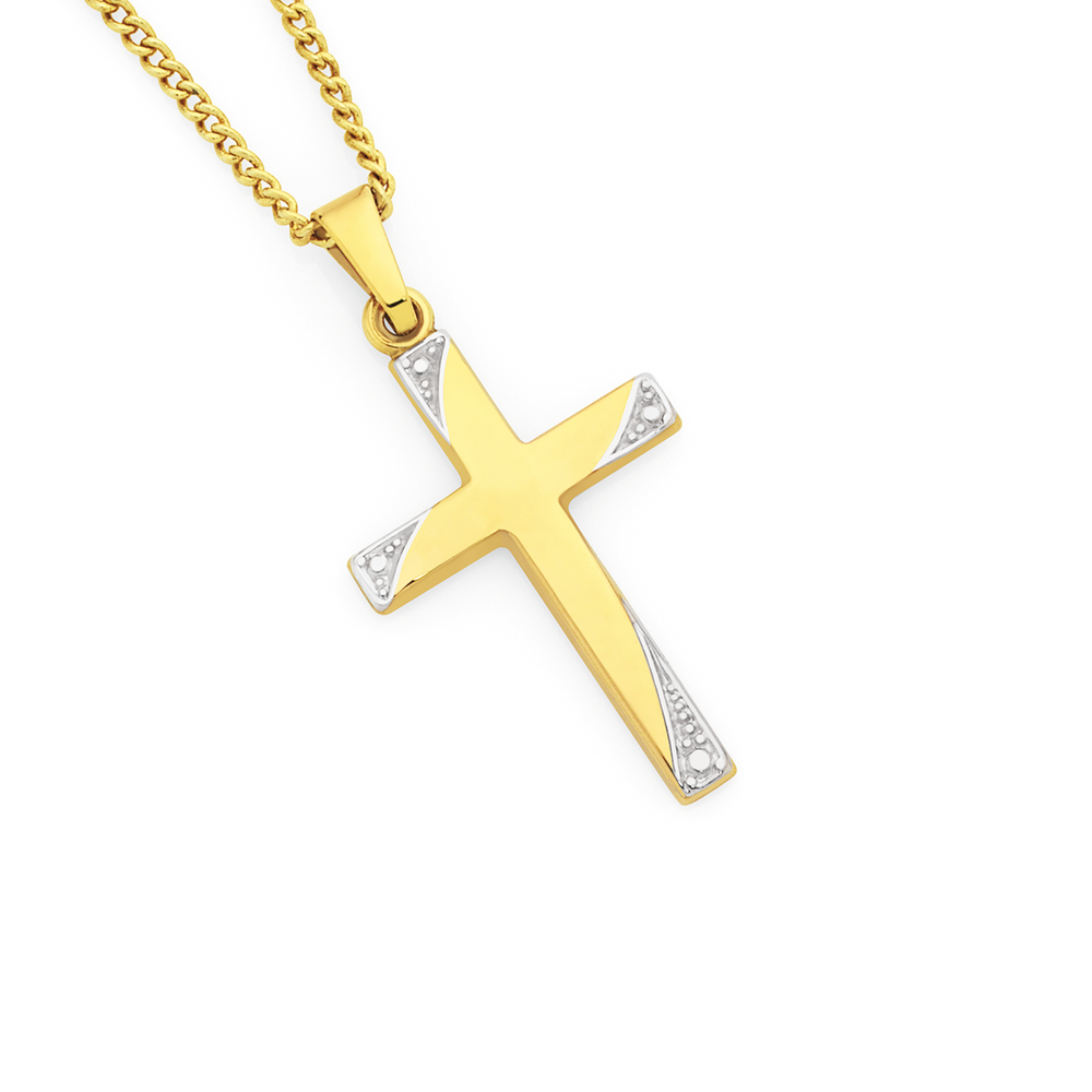 Amazon.com: 14k Solid Gold Boys & Girls Two Tone Cross Necklace 15