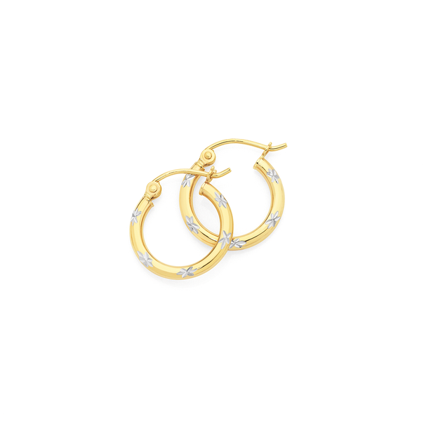 9ct Gold Two Tone 2x10mm Striped Hoop Earrings