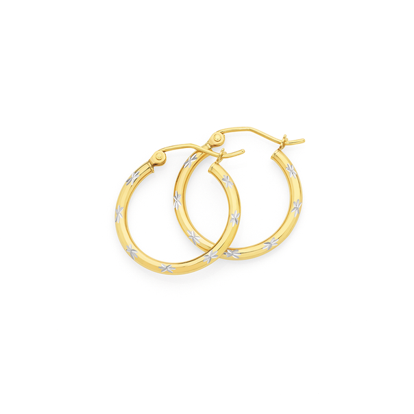 9ct Gold Two Tone 2x16mm Striped Hoop Earrings