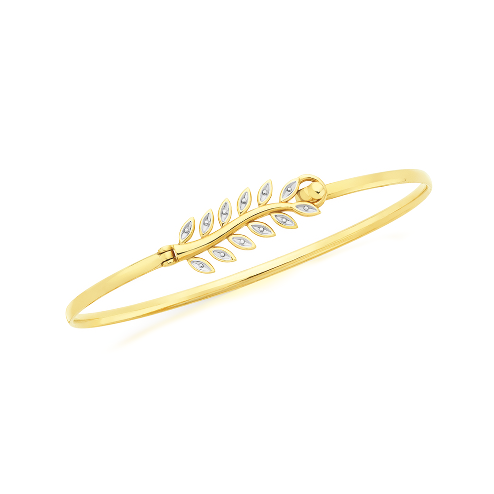 9ct Gold Two Tone 60mm Hollow Leaf Oval Bangle