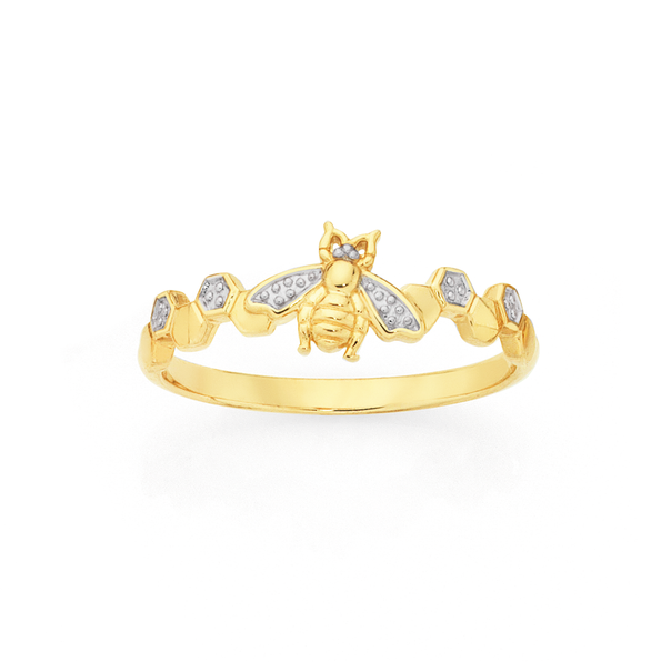 9ct Gold Two Tone Bee & Honeycomb Dress Ring