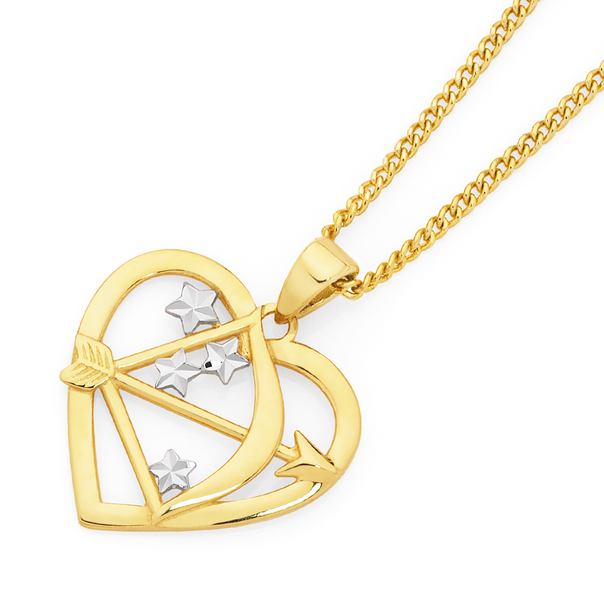 9ct Gold Two Tone Bow and Arrow Heart Pendant