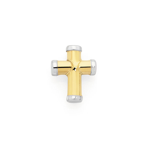 9ct Gold Two Tone Capped Ends Cross Stud Earring