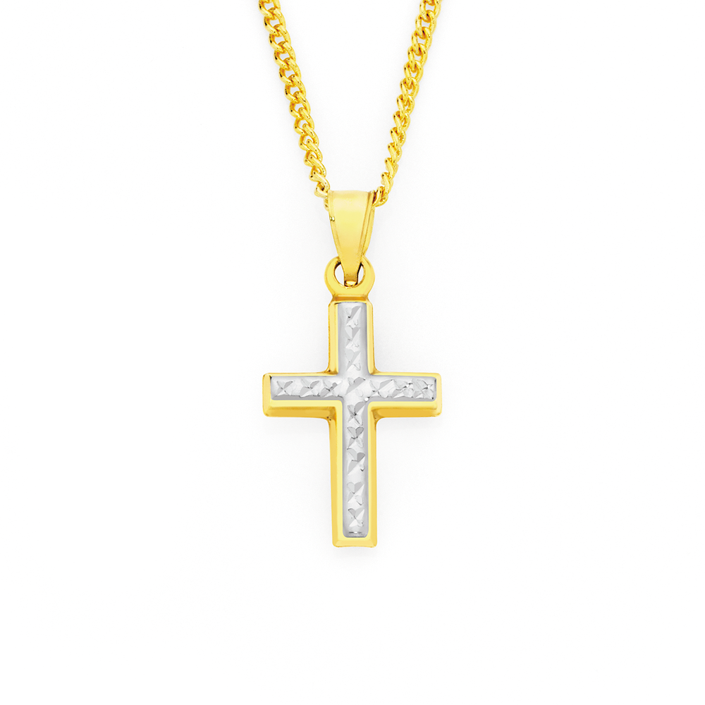 14K Yellow Gold Two-tone Hollow Cross Pendant - (A84-221) - Roy Rose Jewelry