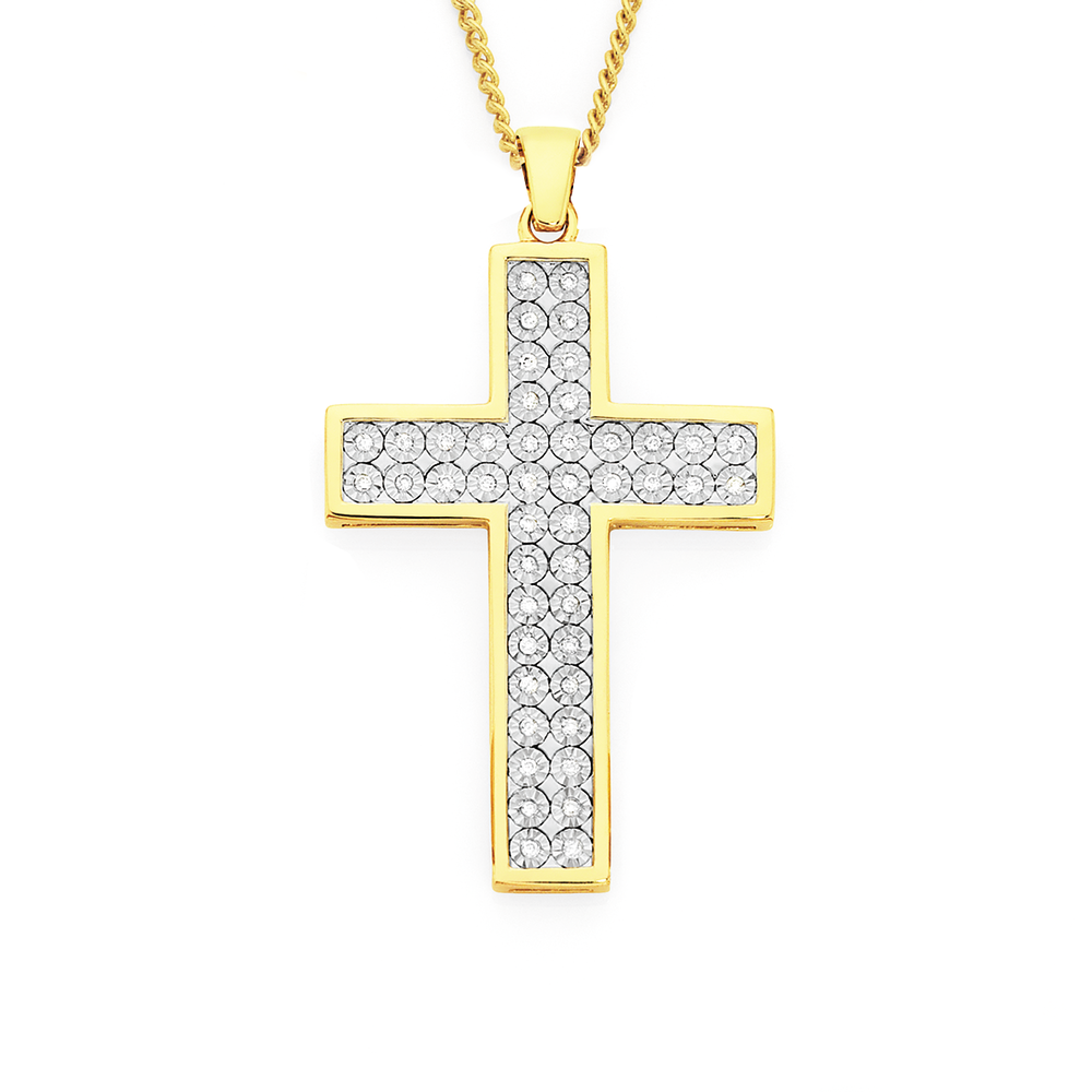9ct gold diamond discount cross pendant