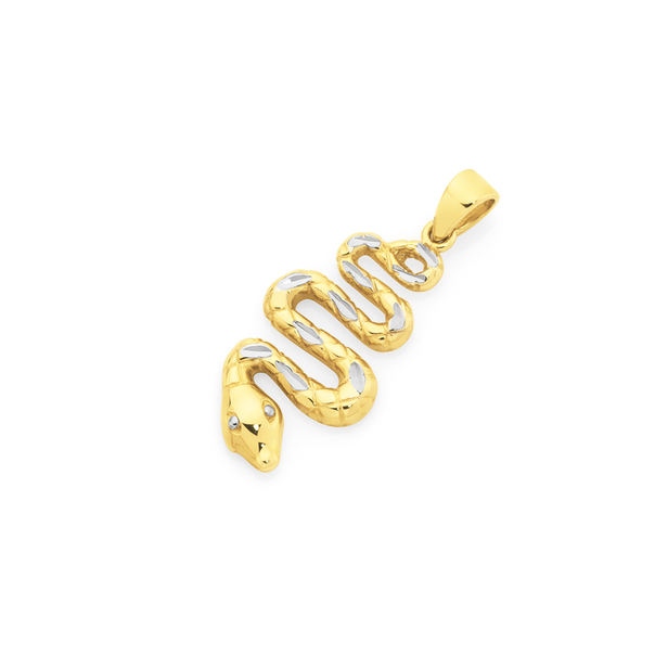 9ct Gold Two Tone Diamond Cut Snake Pendant