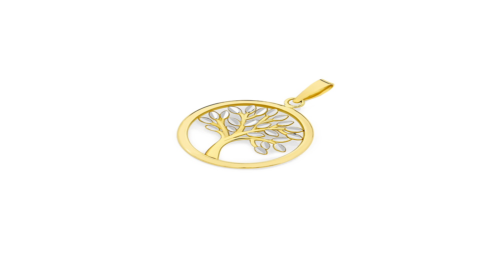 9ct Gold Two Tone Diamond-cut Tree Of Life Circle Pendant | Goldmark (AU)