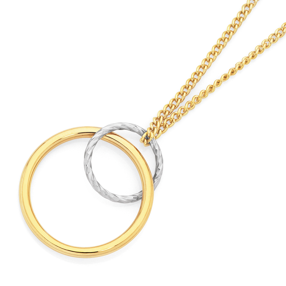 Rose Gold & Double Circle Necklace with Simulated Diamonds