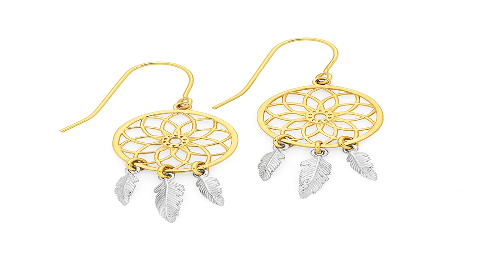 9ct Gold Two Tone Dream Catcher Drop Earrings Goldmark (AU)