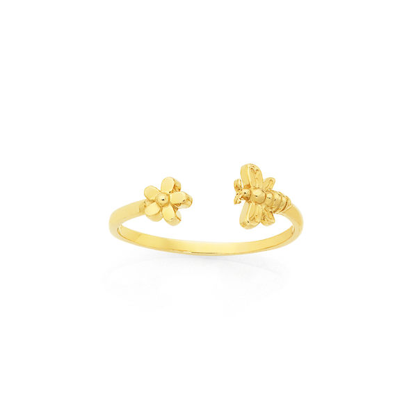 9ct Gold Two Tone Flower & Bee Toe Ring