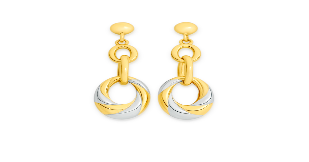 9ct Gold Two Tone Oval Drop Stud Earrings Goldmark (AU)