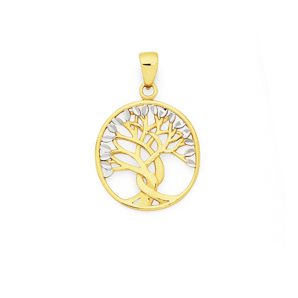 9ct Gold Two Tone Oval Tree of Life Pendant