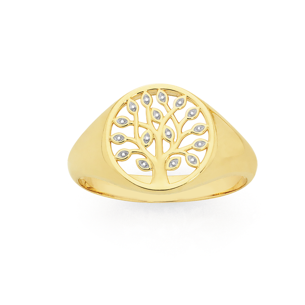 9ct Gold Two Tone Tree of Life Signet Ring
