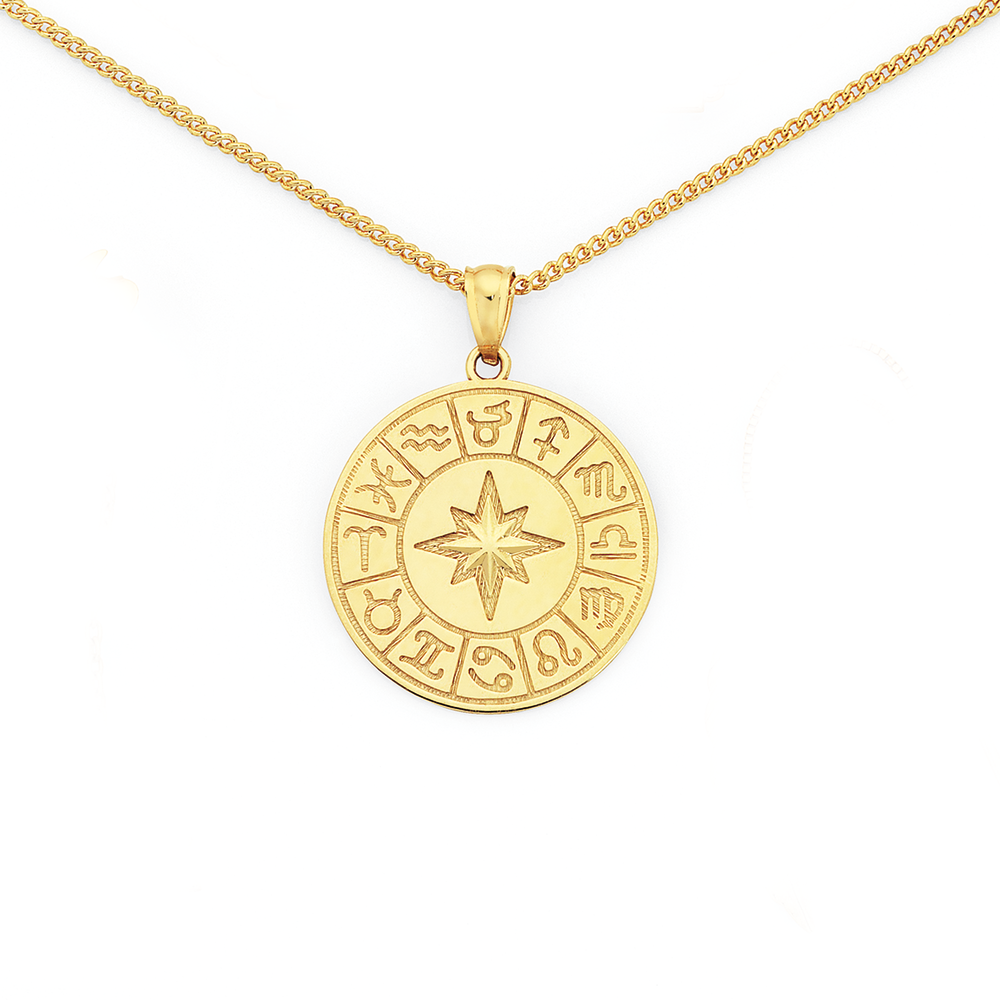 9ct Gold Zodiac Disc Pendant | Pendants 