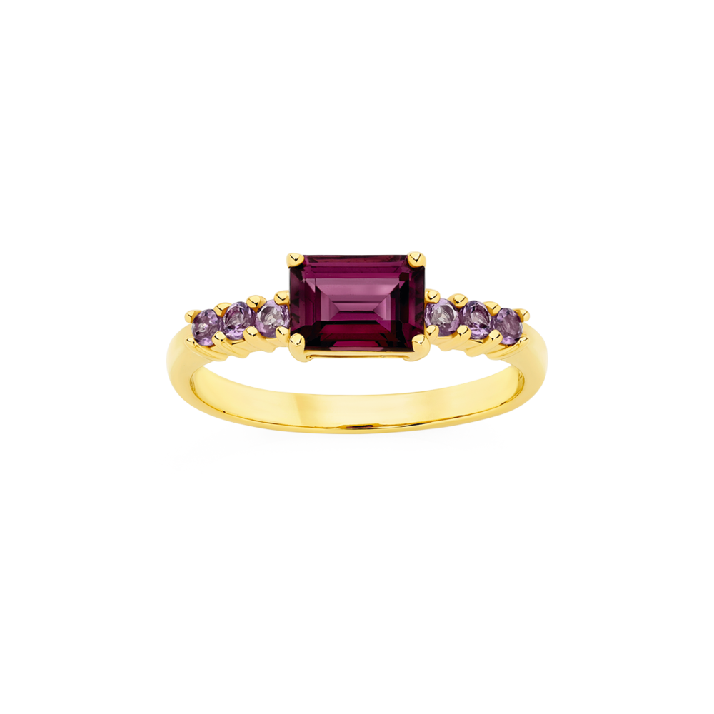 9ct Rhodolite Garnet, Amethyst Pink Tourmaline Ring Goldmark (AU)
