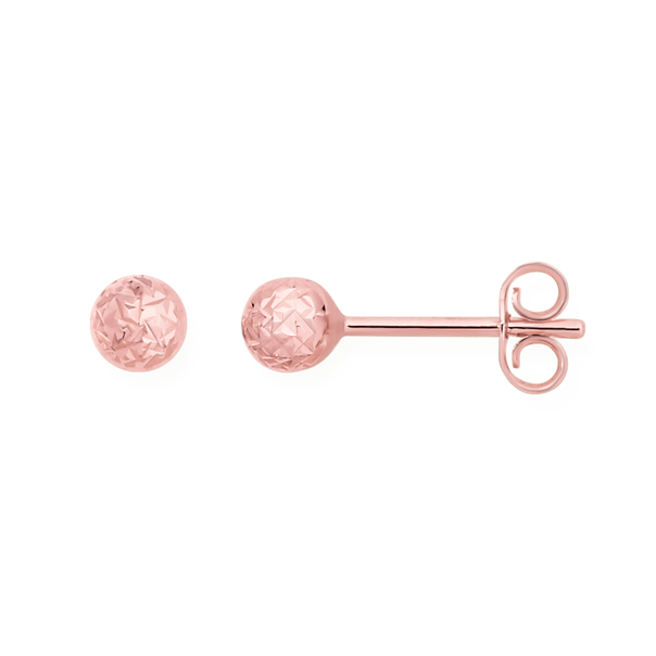 9ct Rose Gold 4mm Diamond-cut Ball Stud Earrings