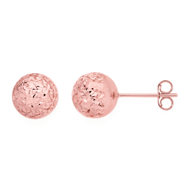 9ct Rose Gold 8mm Diamond-cut Ball Stud Earrings