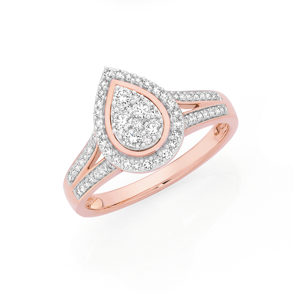 9ct Rose Gold Diamond Pear Shape Ring