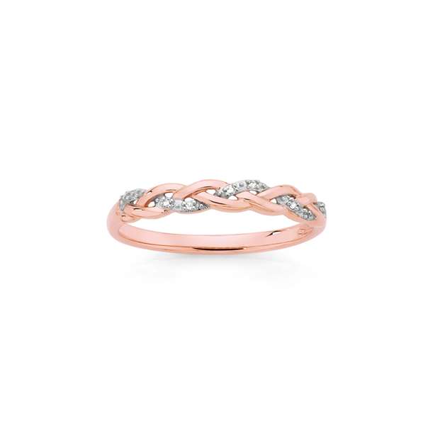 9ct Rose Gold Diamond Plait Dress Ring