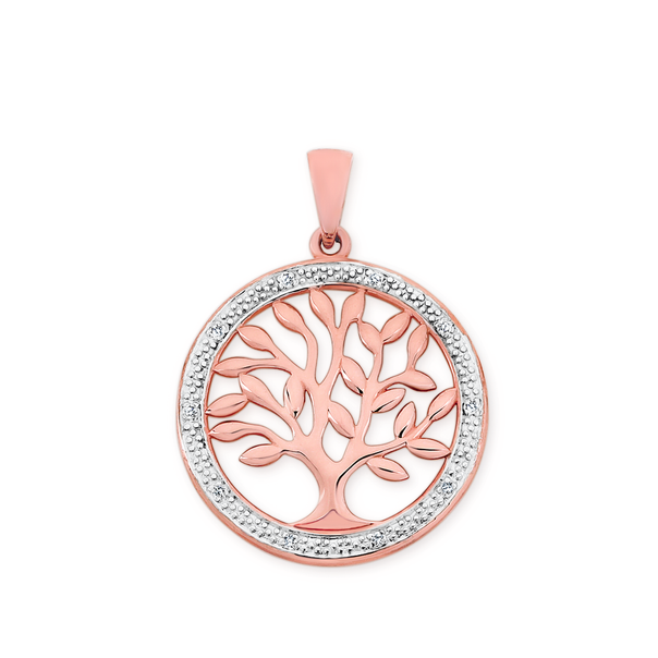 9ct Rose Gold Diamond Tree of Life Frame Pendant
