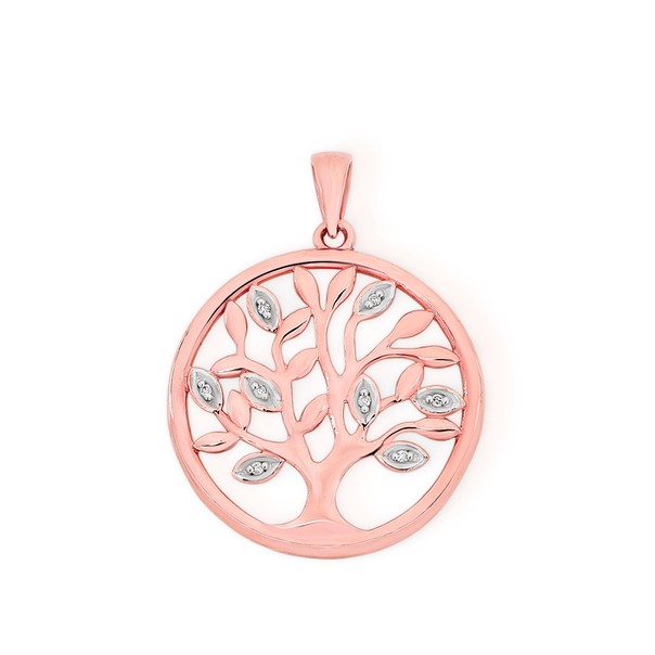9ct Rose Gold Diamond Tree of Life in a Circle Pendant