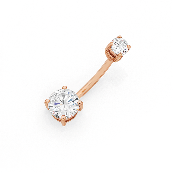 9ct Rose Gold Double Round CZ Belly Bar