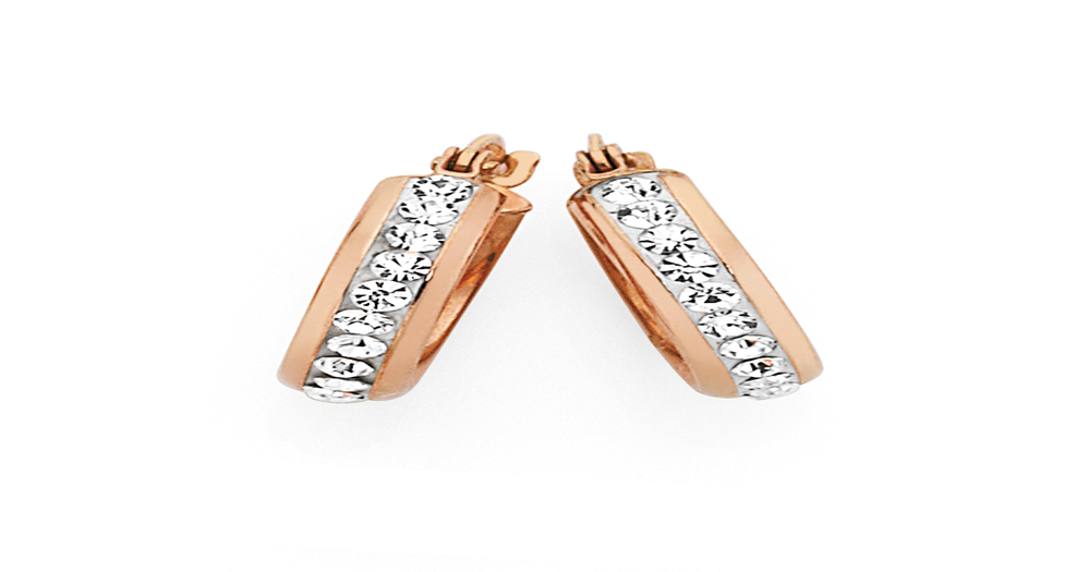 9ct Rose Gold On Silver Crystal Hoop Earrings in White Goldmark (AU)