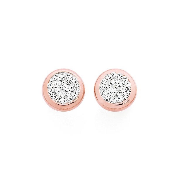 9ct Rose Gold on Silver Crystal Round Stud Earrings