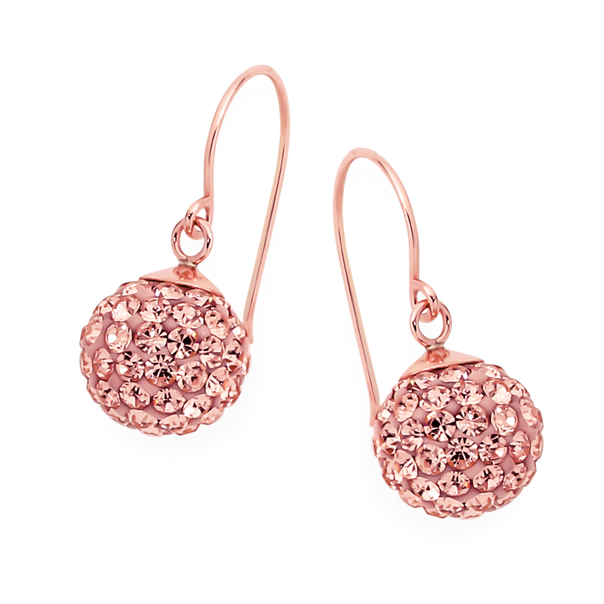 9ct Rose Gold Peach Crystal Ball Drop Earrings