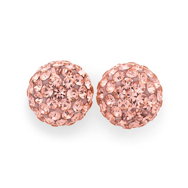 9ct Rose Gold Peach Crystal Ball Stud Earrings