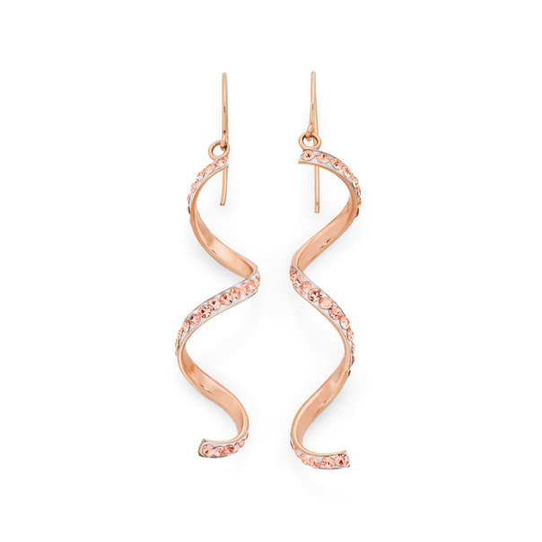 9ct Rose Gold Peach Crystal Corkscrew Drop Earrings