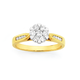 9ct Two Tone Diamond Cluster Ring with Shoulder Stones