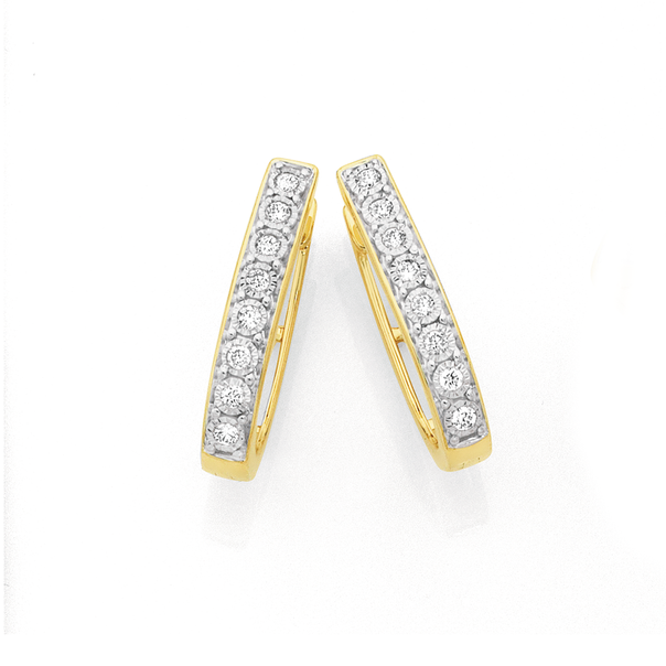9ct Two Tone Gold Diamond Miracle Set Huggie Earrings