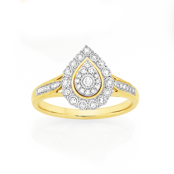 9ct Two Tone Gold Diamond Pear Cluster Ring