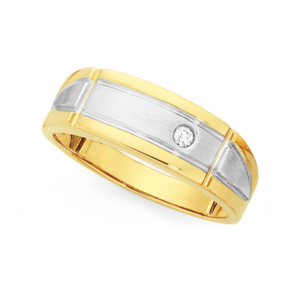 9ct Two Tone Gold Diamond Set Gents Ring | Goldmark (AU)