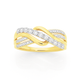 9ct Two Tone Gold Diamond Swirl Crossover Ring