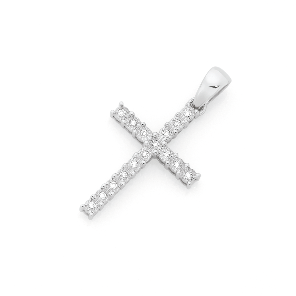 9ct White Gold Diamond Cross Pendant Goldmark AU
