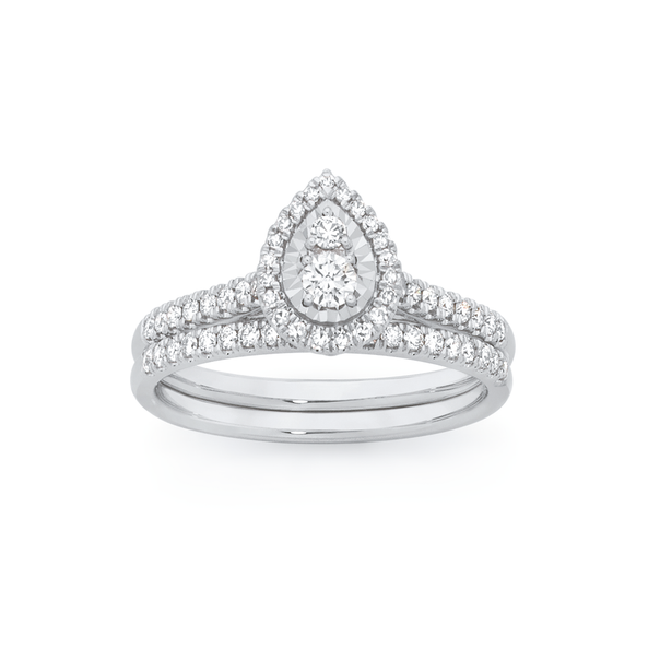 9ct White Gold Diamond Pear Shape Bridal Set