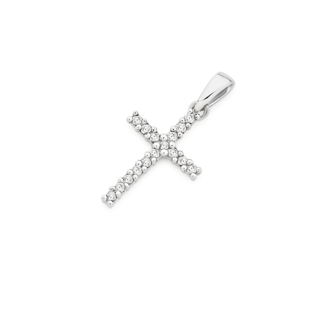 9ct White Gold Diamond Small Cross Pendant Goldmark (AU)